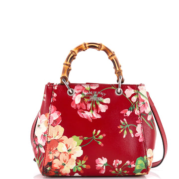 Gucci Bamboo Shopper Tote Blooms Print Leather Mini