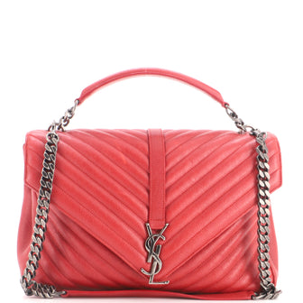 Saint Laurent Classic Monogram College Bag Matelasse Chevron Leather Large