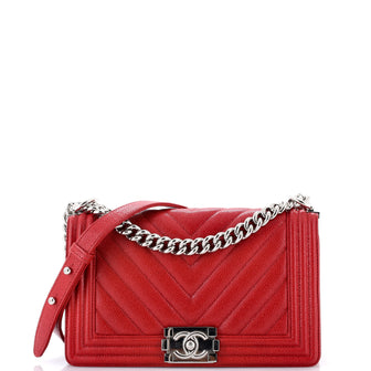 Chanel Boy Flap Bag Chevron Caviar Old Medium