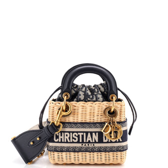 Christian Dior Lady Dior Bag Wicker and Oblique Canvas Mini