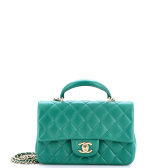 Chanel Classic Single Flap Top Handle Bag Quilted Lambskin Mini