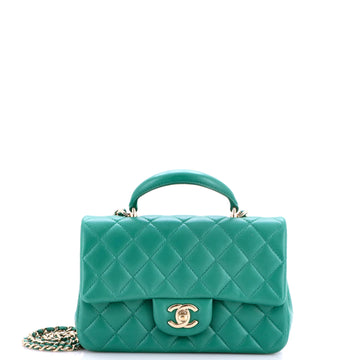 Chanel Classic Single Flap Top Handle Bag Quilted Lambskin Mini