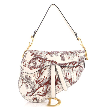Christian Dior Toile De Jouy Saddle Bag Embroidered Leather Medium