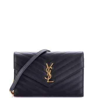 Saint Laurent Classic Monogram Wallet on Chain Matelasse Chevron Leather Small