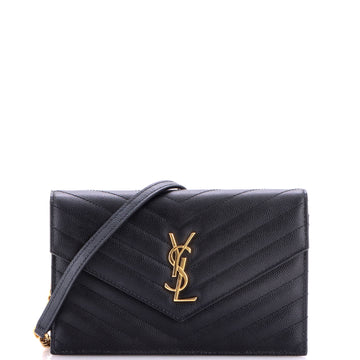 Saint Laurent Classic Monogram Wallet on Chain Matelasse Chevron Leather Small