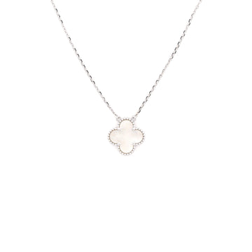 Van Cleef & Arpels Vintage Alhambra Pendant Necklace 18K White Gold and Mother of Pearl