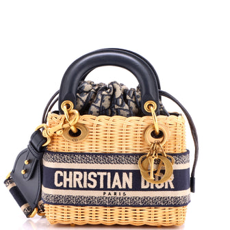 Christian Dior Lady Dior Bag Wicker and Oblique Canvas Mini