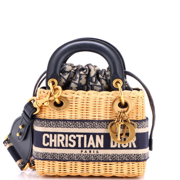Christian Dior Lady Dior Bag Wicker and Oblique Canvas Mini