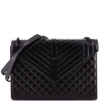 Saint Laurent Classic Monogram Envelope Satchel Mixed Matelasse Leather Large
