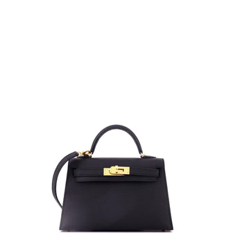 Hermes Kelly Mini II Bag Noir Epsom with Gold Hardware 20
