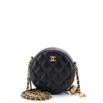 Chanel Pearl Crush Round Clutch with Chain Quilted Lambskin