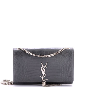 Saint Laurent Classic Monogram Tassel Crossbody Bag Crocodile Embossed Leather Medium