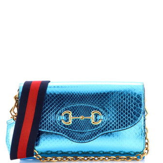 Gucci Horsebit 1955 Curved Flap Shoulder Bag Python Small