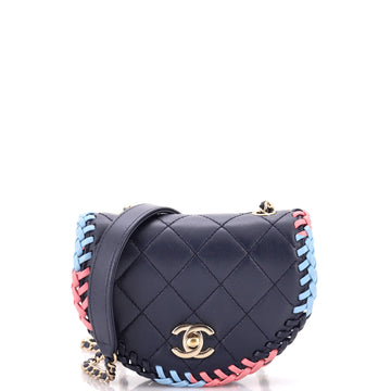 Chanel Half Moon Flap Messenger Bag Quilted Lambskin with Whipstitch Detail Mini