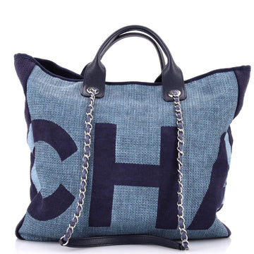 Chanel Deauville Logo Shopping Tote Printed Raffia Large