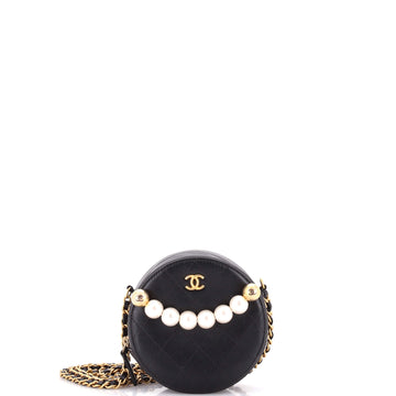 Chanel Chic Pearls Round Clutch with Chain Quilted Lambskin