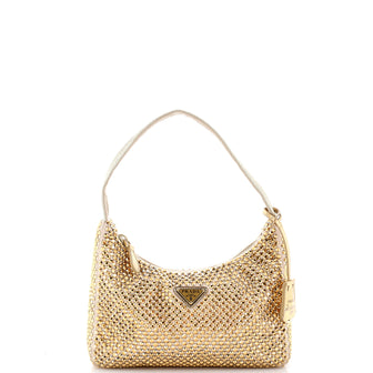 Prada Re-Edition 2000 Hobo Crystal Embellished Satin Mini