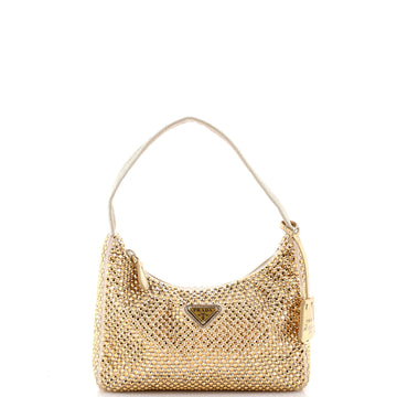 Prada Re-Edition 2000 Hobo Crystal Embellished Satin Mini