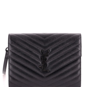 Saint Laurent Classic Monogram Envelope Wristlet Clutch Matelasse Chevron Leather