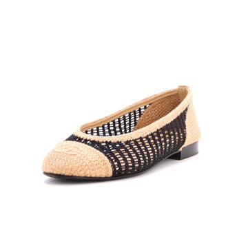 Chanel Women's CC Cap Toe Ballerina Flats Crochet Raffia