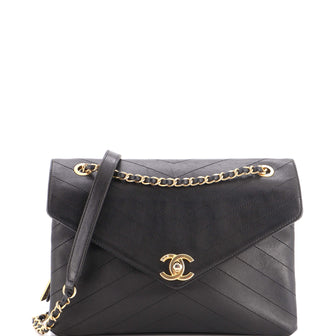 Chanel Envelope Compartment Flap Bag Chevron Calfskin Medium