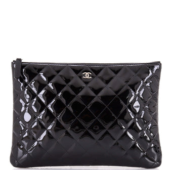 Chanel O Case Clutch Quilted Patent Medium