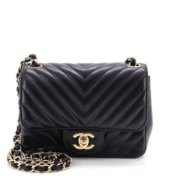 Chanel Square Classic Single Flap Bag Chevron Lambskin Mini