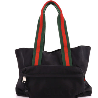 Gucci Logo Web Pocket Tote Embossed Nylon Large