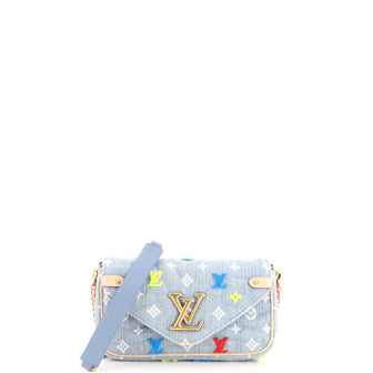 Louis Vuitton New Wave Chain Pochette Monogram Embroidered Quilted Denim