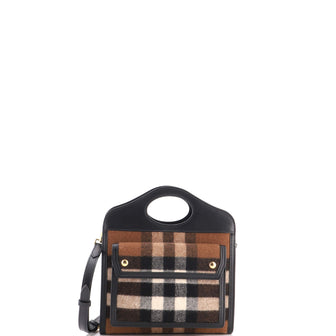 Burberry Pocket Tote House Check Cashmere with Leather Mini