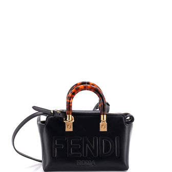Fendi Logo By The Way Top Handle Bag Embossed Leather Mini