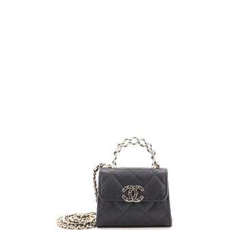 Chanel Woven Chain CC Top Handle Flap Clutch with Chain Quilted Caviar Mini