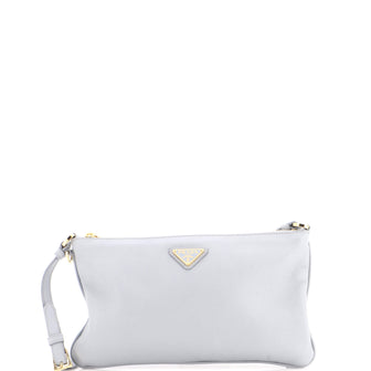 Prada Zip Flat Pouch Shoulder Bag Leather