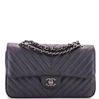 Chanel Classic Double Flap Bag Chevron Iridescent Caviar Medium