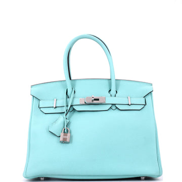 Hermes Birkin Handbag Blue Togo with Palladium Hardware 30