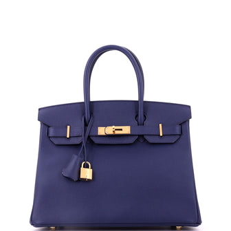 Hermes Birkin Handbag Blue Epsom with Gold Hardware 30