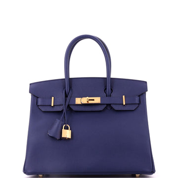 Hermes Birkin Handbag Blue Epsom with Gold Hardware 30