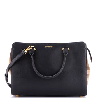 Burberry Banwell Tote Leather and House Check Canvas Small