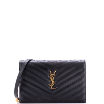 Saint Laurent Classic Monogram Wallet on Chain Matelasse Chevron Leather Small
