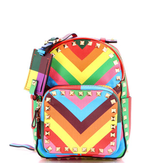 Valentino Garavani 1973 Rockstud Backpack Striped Leather Mini