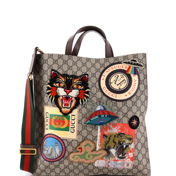 Gucci Courrier Convertible Soft Open Tote GG Coated Canvas with Applique North South