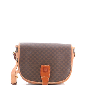 Celine Vintage Saddle Flap Shoulder Bag Macadam Coated Canvas Small