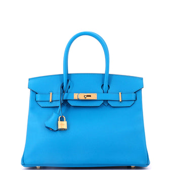 Hermes Birkin Handbag Bleu Zanzibar Epsom with Gold Hardware 30