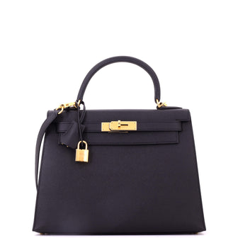 Hermes Kelly Handbag Noir Epsom with Gold Hardware 28