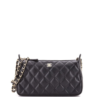 Chanel CC Double Chain Zip Clutch with Chain Quilted Caviar Small