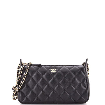 Chanel CC Double Chain Zip Clutch with Chain Quilted Caviar Small