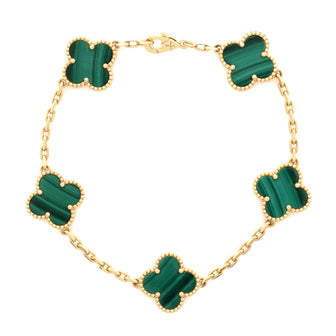 Van Cleef & Arpels Vintage Alhambra 5 Motifs Bracelet 18K Yellow Gold and Malachite