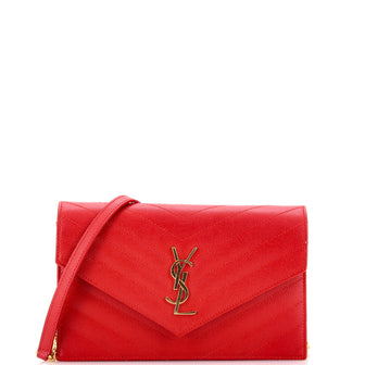 Saint Laurent Classic Monogram Wallet on Chain Matelasse Chevron Leather Small