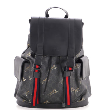 Gucci Double Pocket Buckle Backpack Printed GG Coated Canvas Large