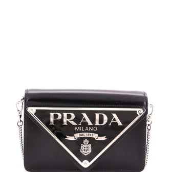 Prada Maxi Triangle Logo Chain Flap Bag Brushed Leather Small